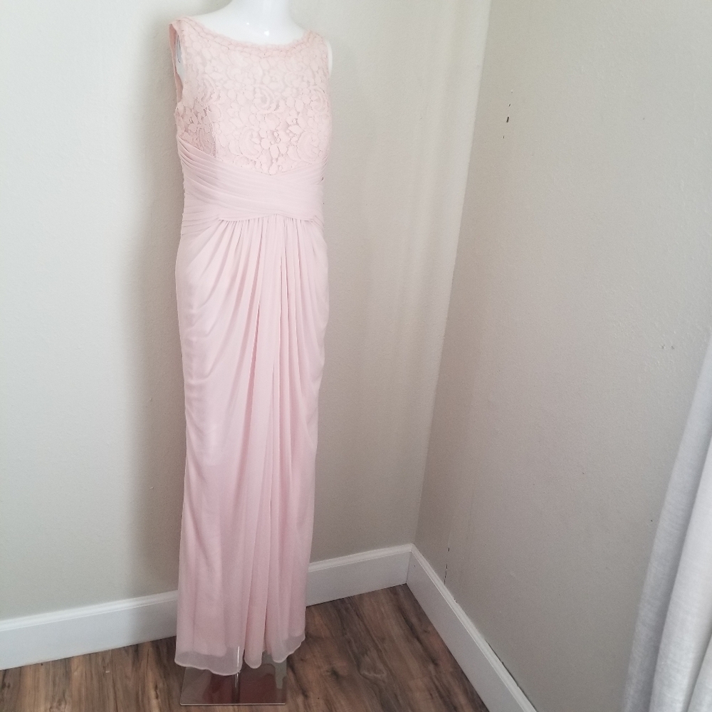 David's Bridal Elegant Pink Lace Evening Gown